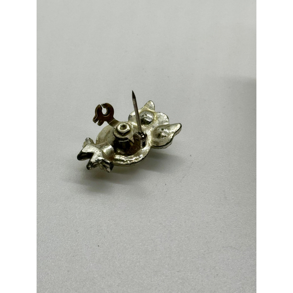 Rhinestone Owl Brooch Pin Clear Blue Stones Vintage - Picture 5 of 6